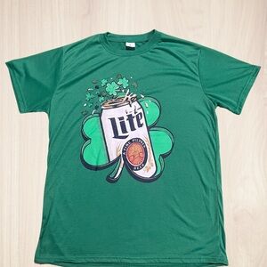 Green Unisex St Patrick’s T-Shirt with Shamrock & Miller Light Beer Can Design